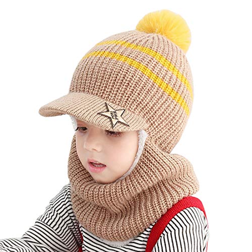 YONKOUNY Kinder Wintermütze Jungen Mädchen Warm Niedlich Strickmütze Schalmütze Schlupfmütze Beanie Mütze mit Fleecefutter (Coffee) von YONKOUNY