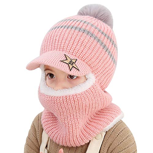 YONKOUNY Kinder Wintermütze Jungen Mädchen Warm Niedlich Strickmütze Schalmütze Schlupfmütze Beanie Mütze mit Fleecefutter (Pink) von YONKOUNY