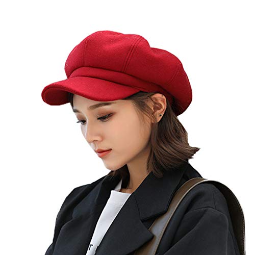 YONKOUNY Schirmmütze Barett Mütze Damen Casual Newsboy-Mütze Ballonmütze Beret Cap (Rot) von YONKOUNY
