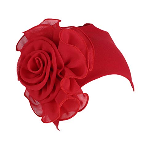 YONKOUNY Turban Hut Damen Sommer Elastisch Wraps Blumenmuster Kopftuch Chemo Hut Kopfbedeckung Kopfbedeckungen Kappe Kopfband Turban Mütze Beanie (Rot) von YONKOUNY