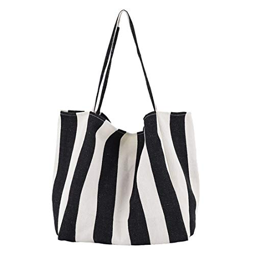 YONKOUNY Umhängetasche Damen Mode Canvas Groß Handtasche Shopper Tasche Schultertasche Strandtasche Henkeltasche (Schwarz) von YONKOUNY