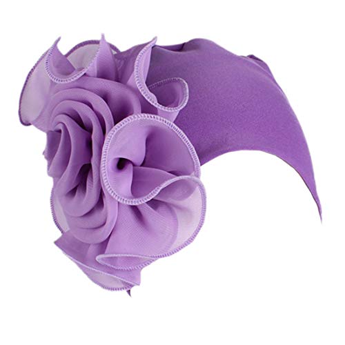 YONKOUNY Turban Hut Damen Sommer Elastisch Wraps Blumenmuster Kopftuch Chemo Hut Kopfbedeckung Kopfbedeckungen Kappe Kopfband Turban Mütze Beanie (Lila) von YONKOUNY