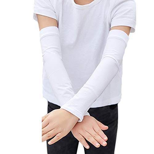 YONKOUNY Arm Sleeves UV-Schutz UPF 50+ Kinder Atmungsaktiv Armstulpen Sonnenschutz Sport Elastische Ärmlinge für Alter 5-12(Weiß) von YONKOUNY