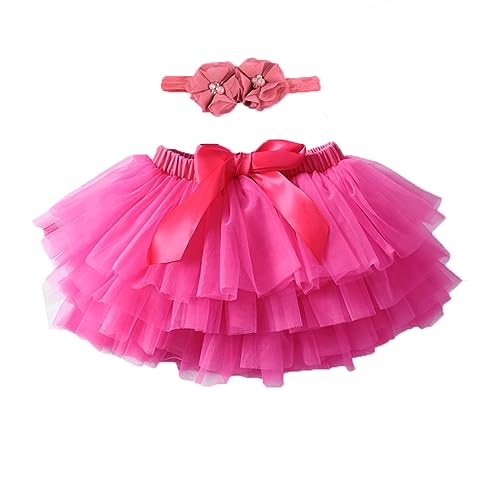 YONKOUNY Baby Mädchen Tutu Rock Prinzessin Tüllrock Minirock Baby Fotoprops Reifrock Ballettrock für Fotografie Geburtstag + Stirnband(Hot pink,L) von YONKOUNY