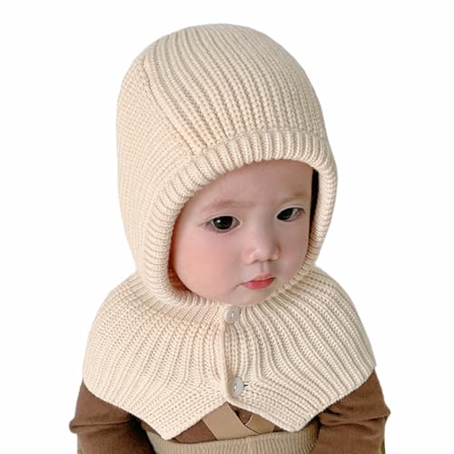 YONKOUNY Baby Wintermütze Jungen Mädchen Warm Süßer Schlupfmütze Beanie Strickmütze Balaclava Kapuzenschal für Kinder (Acryl, Beige) von YONKOUNY