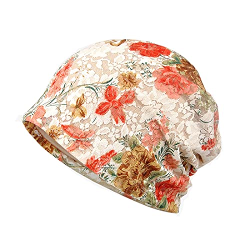 YONKOUNY Chemo Hut Damen Baumwolle Spitze Weich Slouchy Turban Beanie Hut Mütze Blumen Kopfbedeckungen Krebs Cap (Rosa#3) von YONKOUNY