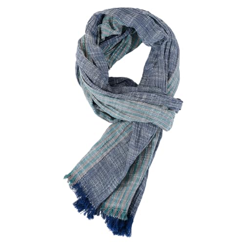 YONKOUNY Schal Herren Weiche Schal aus Baumwolle Herbst Winter Mode Lang Halstuch Herrenschal (Navy Blu+Grün) von YONKOUNY