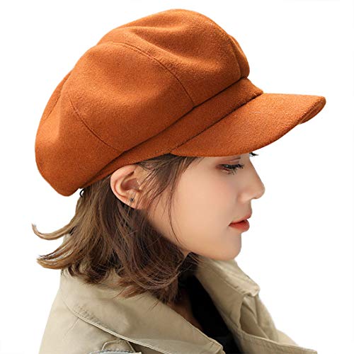 YONKOUNY Schirmmütze Barett Mütze Damen Casual Newsboy-Mütze Ballonmütze Beret Cap (Coffee) von YONKOUNY