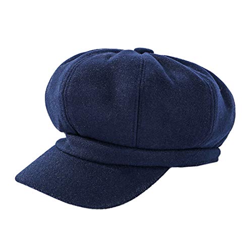 YONKOUNY Schirmmütze Barett Mütze Damen Casual Newsboy-Mütze Ballonmütze Beret Cap (Navy Blu) von YONKOUNY