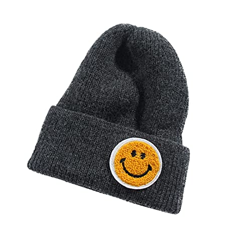 YONKOUNY Strickmütze Damen Warm Weich Wintermütze mit Lächeln Mode Beanie Mütze (Dunkelgrau) von YONKOUNY