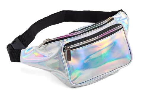 YONO Fanny Pack Holographisch - Gürteltasche geeignet für Festival/Reisen - Handytasche Crossbody - Beuteltasche für Damen und Herren, silberfarben, Holographisch von YONO