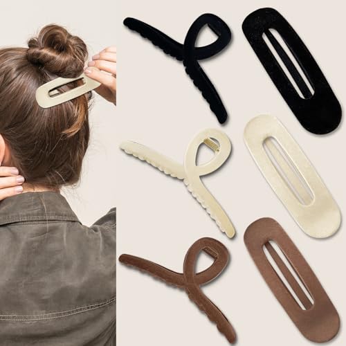 6 Stück beflockte Haarklammern, 2 Stile, große Haarklammern für dickes, dünnes Haar, flache Haarspangen, französische Haarspangen, stilvoll, flach liegend, Haar-Accessoires für Damen und Mädchen, 6 Stück beflockte Haarklammern, 2 Stile, große Haarklammern für dickes, dünnes Haar, flache Haarspangen, französische Haarspangen, stilvoll, flach liegend, Haar-Accessoires für Damen und Mädchen, von YONOY