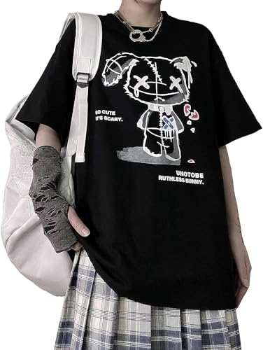 YONQI Frauen Grunge T Shirt Gothic Bär Tops Print Harajuku Koreanische Kleidung, Schwarz , L YONQI Frauen Grunge T Shirt Gothic Bär Tops Print Harajuku Koreanische Kleidung, Schwarz , L von YONQI