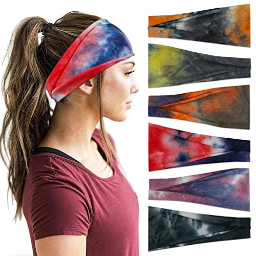 YONUF Stirnbänder für Damen, Workout, breites Stirnband, Yoga-Stirnbänder für Damen, Haar-Accessoires, Mädchen, modisches Band, Batikfärbung, 6 Stück YONUF Stirnbänder für Damen, Workout, breites Stirnband, Yoga-Stirnbänder für Damen, Haar-Accessoires, Mädchen, modisches Band, Batikfärbung, 6 Stück von YONUF
