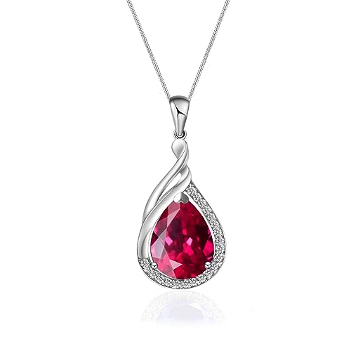YONVUN 925 Sterling Silber Dame Kette Kristall Zirkon Anhänger Halskette Träne Birne Oval Edelstein Geburtsstein Rubin Smaragd Saphir Schmuck Geschenk für Frau Mutter Tochter Freundin von YONVUN