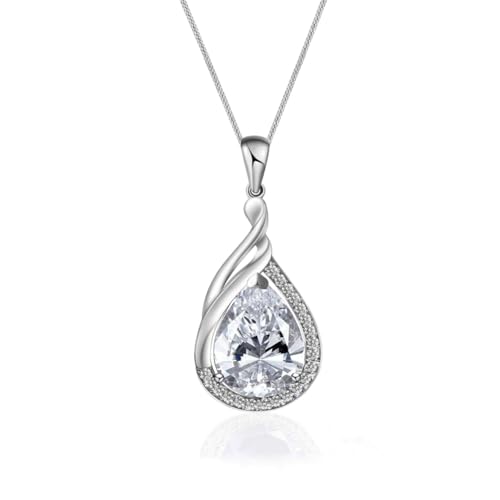 YONVUN 925 Sterling Silber Dame Kette Kristall Zirkon Anhänger Halskette Träne Birne Oval Edelstein Geburtsstein Rubin Smaragd Saphir Schmuck Geschenk für Frau Mutter Tochter Freundin von YONVUN