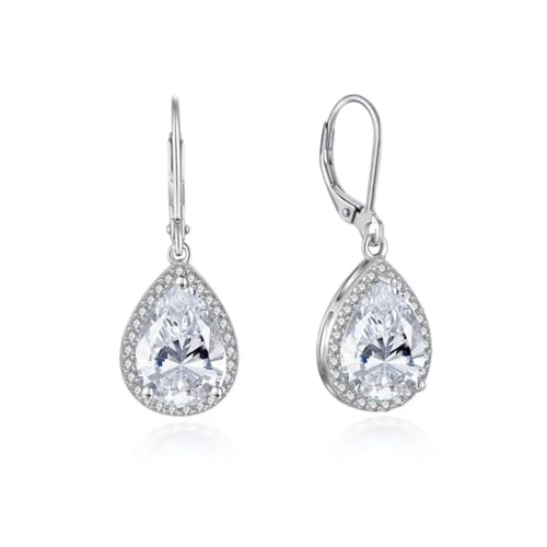 YONVUN Hängen Ohrringe mit Stein Kristall Zirkon Leverback Wassertropfen Ohrhänger Träne ovale Edelstein Rubin Smaragd Saphir Silber Schmuck Set Geschenk für Frau Mutter Tochter Freundin von YONVUN