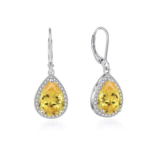 YONVUN Hängen Ohrringe mit Stein Kristall Zirkon Leverback Wassertropfen Ohrhänger Träne ovale Edelstein Rubin Smaragd Saphir Silber Schmuck Set Geschenk für Frau Mutter Tochter Freundin von YONVUN