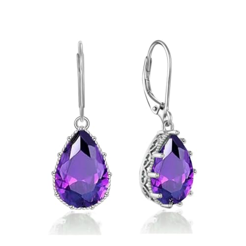 YONVUN Hängen Ohrringe mit Stein Kristall Zirkon Wassertropfen Ohrhänger überzogen 18k Gold Träne ovale Birne Edelstein Birthstone Silber Schmuck Set Geschenk für Frau Mutter Tochter Freundin von YONVUN