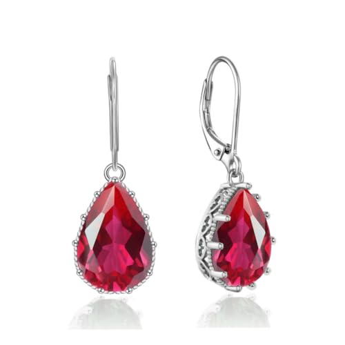 YONVUN Hängen Ohrringe mit Stein Kristall Zirkon Wassertropfen Ohrhänger überzogen 18k Gold Träne ovale Birne Edelstein Birthstone Silber Schmuck Set Geschenk für Frau Mutter Tochter Freundin von YONVUN