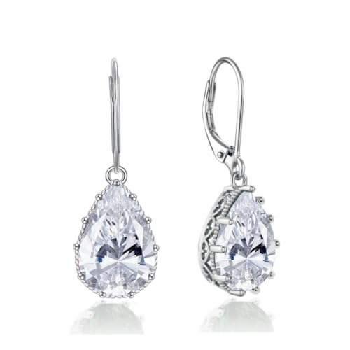 YONVUN Hängen Ohrringe mit Stein Kristall Zirkon Wassertropfen Ohrhänger überzogen 18k Gold Träne ovale Birne Edelstein Birthstone Silber Schmuck Set Geschenk für Frau Mutter Tochter Freundin von YONVUN