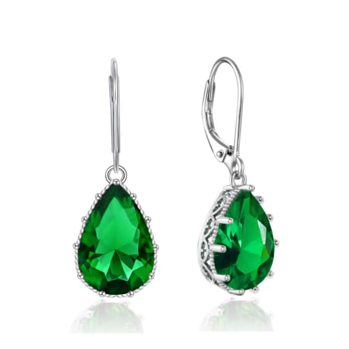 YONVUN Hängen Ohrringe mit Stein Kristall Zirkon Wassertropfen Ohrhänger überzogen 18k Gold Träne ovale Birne Edelstein Birthstone Silber Schmuck Set Geschenk für Frau Mutter Tochter Freundin von YONVUN