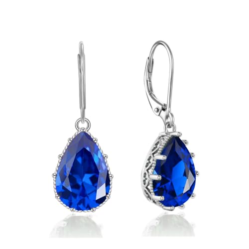 YONVUN Hängen Ohrringe mit Stein Kristall Zirkon Wassertropfen Ohrhänger überzogen 18k Gold Träne ovale Birne Edelstein Birthstone Silber Schmuck Set Geschenk für Frau Mutter Tochter Freundin von YONVUN