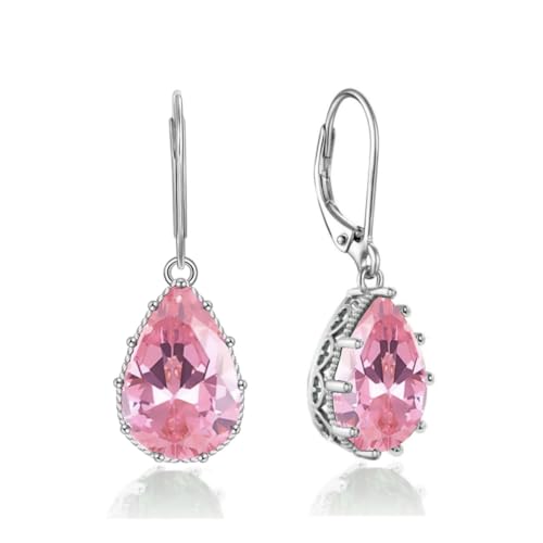 YONVUN Hängen Ohrringe mit Stein Kristall Zirkon Wassertropfen Ohrhänger überzogen 18k Gold Träne ovale Birne Edelstein Birthstone Silber Schmuck Set Geschenk für Frau Mutter Tochter Freundin von YONVUN