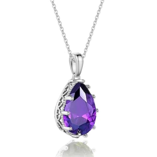 YONVUN Kette für Damen Zirkon Tropfen Anhänger Träne ovale Birne Edelstein Hochzeit Braut Träne Österreichische Kristall Halskette Silber Schmuck Set Geschenk für Frau Mutter Tochter Freundin Sie von YONVUN