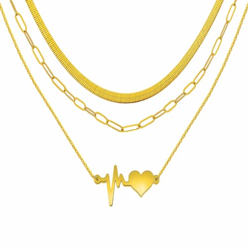 YONVUN Ketten Set Layering Dreifach Halskette Damen aus Edelstahl in Silber, 18k Gold & Roségold, Wasserfest & Hautverträglich mit Anhänger, 40-55 cm Länge verstellbar Schmuck Set Geschenk YONVUN Ketten Set Layering Dreifach Halskette Damen aus Edelstahl in Silber, 18k Gold & Roségold, Wasserfest & Hautverträglich mit Anhänger, 40-55 cm Länge verstellbar Schmuck Set Geschenk von YONVUN