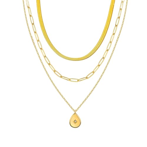 YONVUN Ketten Set Layering Dreifach Halskette Damen aus Edelstahl in Silber, 18k Gold & Roségold, Wasserfest & Hautverträglich mit Anhänger, 40-55 cm Länge verstellbar Schmuck Set Geschenk YONVUN Ketten Set Layering Dreifach Halskette Damen aus Edelstahl in Silber, 18k Gold & Roségold, Wasserfest & Hautverträglich mit Anhänger, 40-55 cm Länge verstellbar Schmuck Set Geschenk von YONVUN