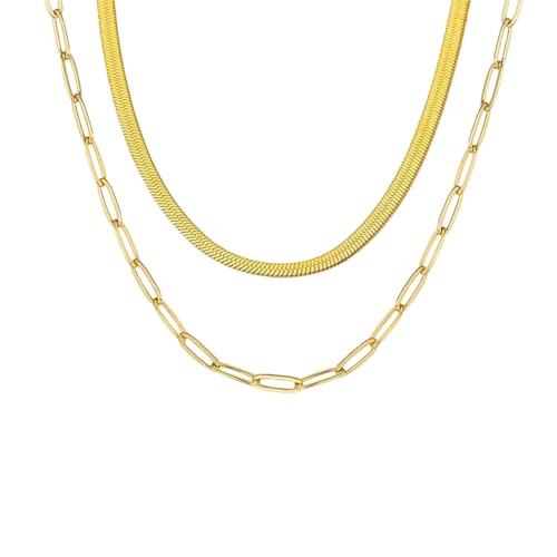 YONVUN Ketten Set Layering Dreifach Halskette Damen aus Edelstahl in Silber, 18k Gold & Roségold, Wasserfest & Hautverträglich mit Anhänger, 40-55 cm Länge verstellbar Schmuck Set Geschenk von YONVUN