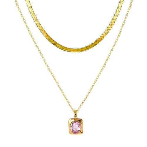 YONVUN Ketten Set Layering Halskette Damen Schlangenkette Rechteck Kristall Anhänger Halskette 18K Gold überzogen Edelstein Zirkon Silber Schmuck Geschenk für Mama Frau Freundin von YONVUN