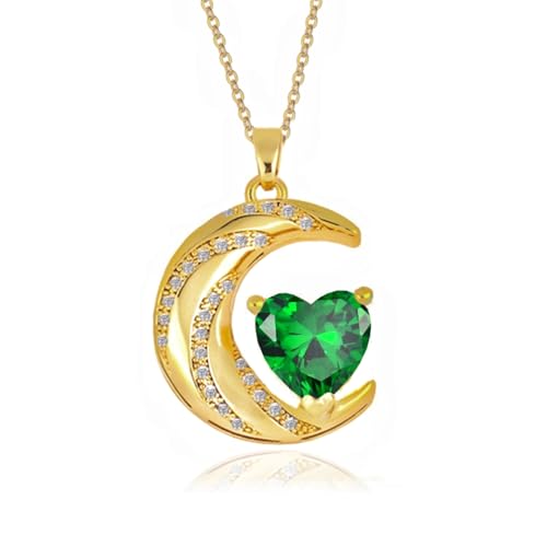 YONVUN Kristall Zirkon Mond Herz Anhänger Halbmond Halskette überzogen 18k Gold Edelstein Geburtsstein Erklärung Planet Diamant Schmuck Geschenk für Frau Mutter Tochter Freundin von YONVUN