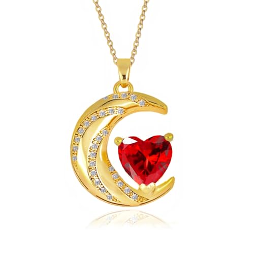 YONVUN Kristall Zirkon Mond Herz Anhänger Halbmond Halskette überzogen 18k Gold Edelstein Geburtsstein Erklärung Planet Diamant Schmuck Geschenk für Frau Mutter Tochter Freundin von YONVUN