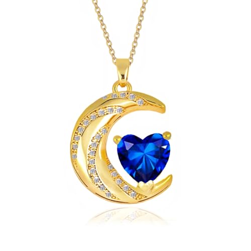 YONVUN Kristall Zirkon Mond Herz Anhänger Halbmond Halskette überzogen 18k Gold Edelstein Geburtsstein Erklärung Planet Diamant Schmuck Geschenk für Frau Mutter Tochter Freundin von YONVUN