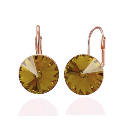 YONVUN Österreichische Kristall Runde Tropfen Hängend Leverback Ohrringe überzogen 18K/Rose Gold Zirkon Edelstein Birthstone Hängen Ohrringe mit Stein Silber Schmuck Geschenk für Frau Mama Tochter von YONVUN