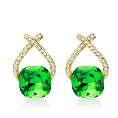 YONVUN Österreichische Kristall Tropfen Ohrringe Überzogen 18K/Rose Gold Zirkon Edelstein Birthstone Hängen Rubin Saphir Smaragd Silber Schmuck Geschenk für Frau Mutter Tochter Freundin von YONVUN
