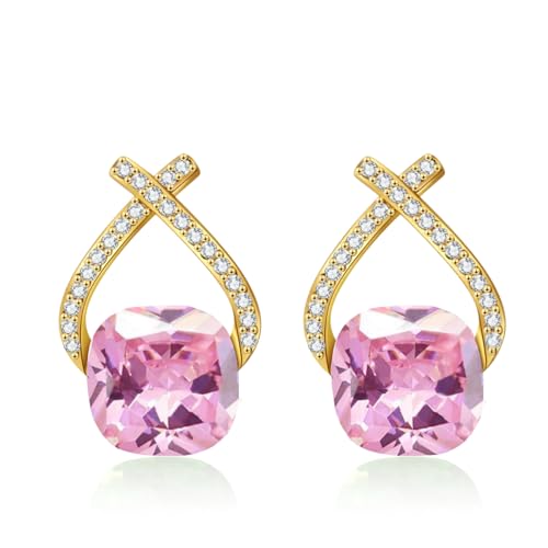 YONVUN Österreichische Kristall Tropfen Ohrringe Überzogen 18K/Rose Gold Zirkon Edelstein Birthstone Hängen Rubin Saphir Smaragd Silber Schmuck Geschenk für Frau Mutter Tochter Freundin von YONVUN