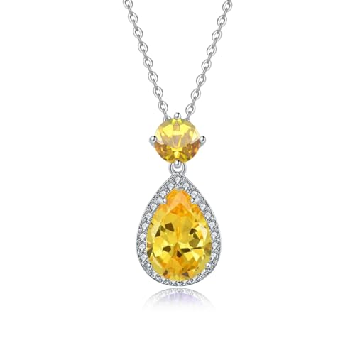 YONVUN Tropfen Anhänger Kette Damen Kristall Diamant Edelstein Halskette Träne ovale Birne Zirkon Geburtsstein Rubin Smaragd Saphir Silber Schmuck Set Geschenk für Mutter Frau Freundin Tochter von YONVUN