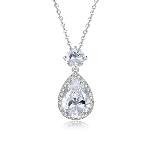 YONVUN Tropfen Anhänger Kette Damen Kristall Diamant Edelstein Halskette Träne ovale Birne Zirkon Geburtsstein Rubin Smaragd Saphir Silber Schmuck Set Geschenk für Mutter Frau Freundin Tochter von YONVUN