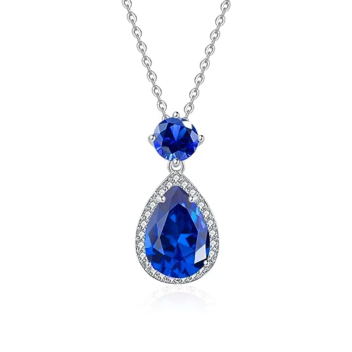 YONVUN Tropfen Anhänger Kette Damen Kristall Diamant Edelstein Halskette Träne ovale Birne Zirkon Geburtsstein Rubin Smaragd Saphir Silber Schmuck Set Geschenk für Mutter Frau Freundin Tochter von YONVUN