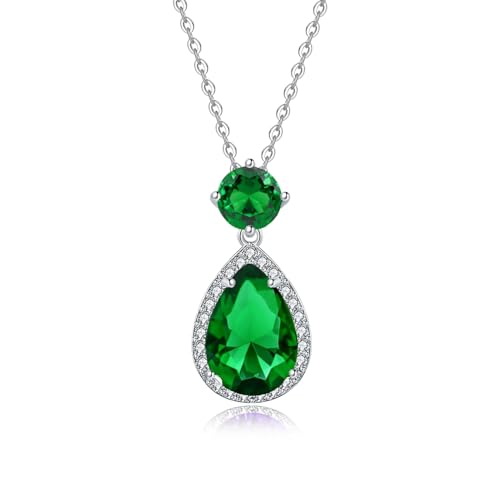 YONVUN Tropfen Anhänger Kette Damen Kristall Diamant Edelstein Halskette Träne ovale Birne Zirkon Geburtsstein Rubin Smaragd Saphir Silber Schmuck Set Geschenk für Mutter Frau Freundin Tochter von YONVUN