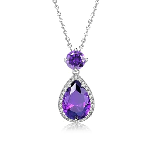 YONVUN Tropfen Anhänger Kette Damen Kristall Diamant Edelstein Halskette Träne ovale Birne Zirkon Geburtsstein Rubin Smaragd Saphir Silber Schmuck Set Geschenk für Mutter Frau Freundin Tochter von YONVUN