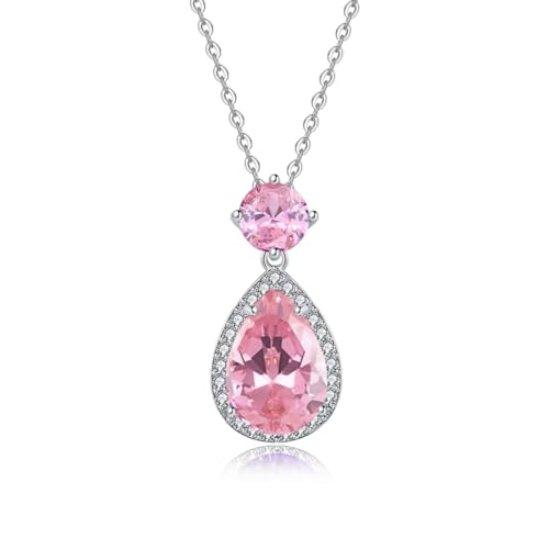 YONVUN Tropfen Anhänger Kette Damen Kristall Diamant Edelstein Halskette Träne ovale Birne Zirkon Geburtsstein Rubin Smaragd Saphir Silber Schmuck Set Geschenk für Mutter Frau Freundin Tochter von YONVUN