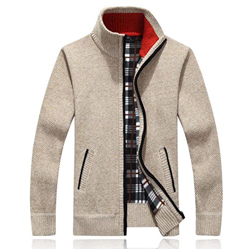 YONY 2022 Winter Jacke Männer Warm Casual Reißverschluss Slim Fit Fleece Jacke Männer Mantel Kleid Strickwaren Male-6601 Khaki,L (60-65KG) von YONY