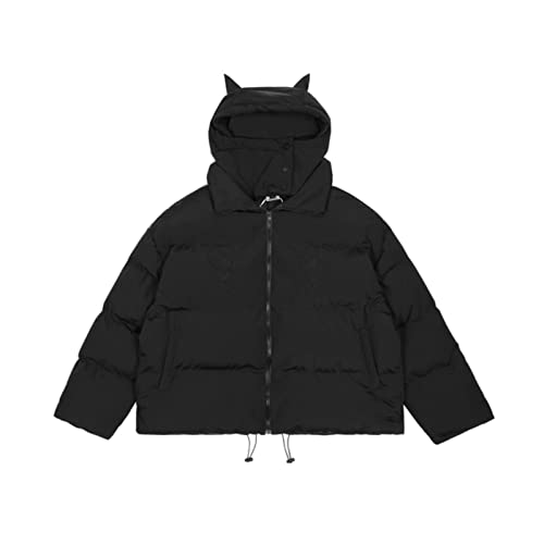 YONY Männer Hip Hop Parka Bestickte Totenkopf Jacke Streetwear Little Devil Designer Kapuze Gepolsterte Jacke Mantel Harajuku Winter Outwear-Schwarz, L von YONY