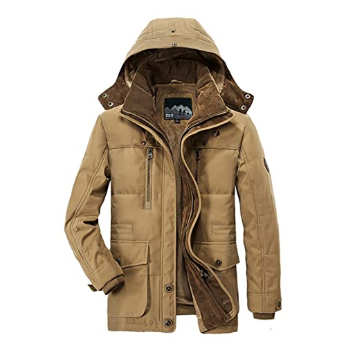 YONY Neue Männer Casual Jacke Mode Winter Parkas Männer Pelz Graben Dicke Mantel Beheizte Jacken Baumwolle Warme Mäntel Langarm-Khaki,XL von YONY