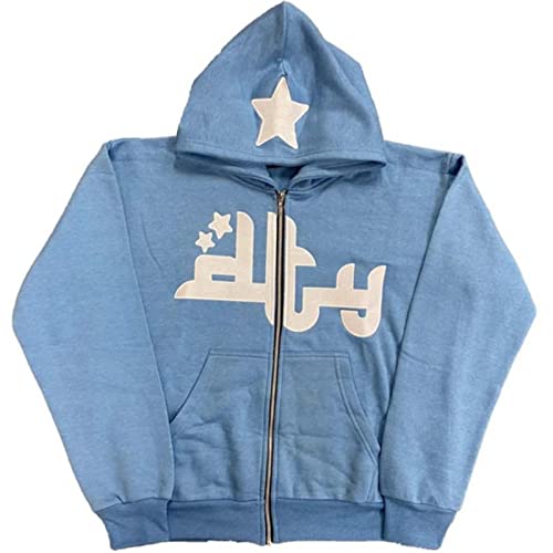 YONY Y2K Herren Hoodies Fashion Star Graphics Print Kapuzen Sweatshirts Sport Coat Gothic Übergroße Frauen Zip Up Hoodies Jacket-EA01123-SKYBLUE,M von YONY