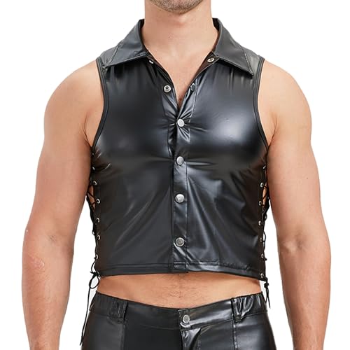 Herren PU Lederweste Muscle Fit Wet Look Tank Top Sleevelss Shirt Clubwear Activewear von YOOBNG